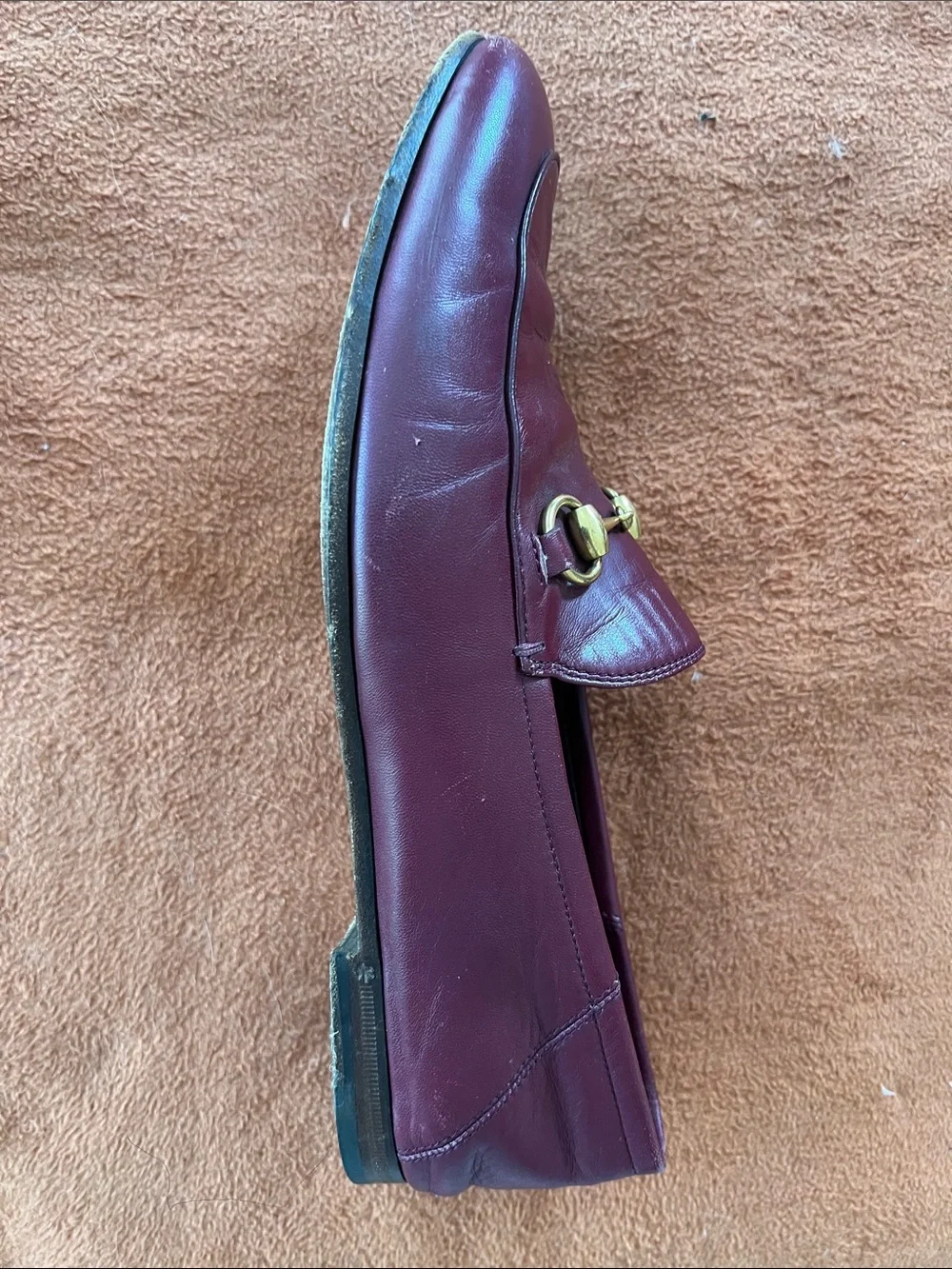 Gucci Burgundy Leather Horsebit Loafers with Gold Hardware size 9
